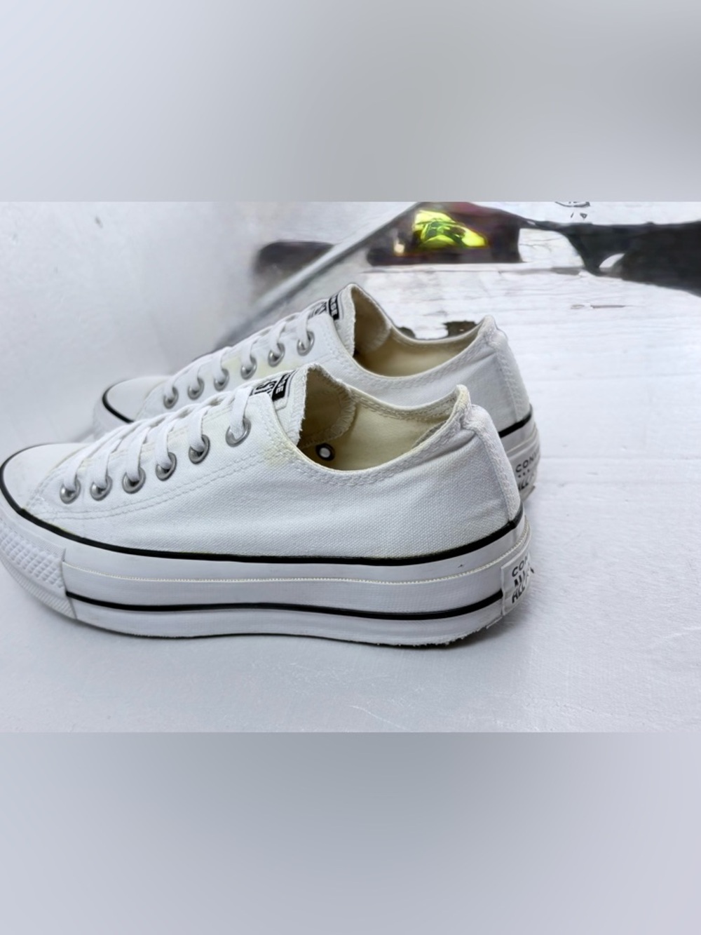 Converse All Star White Low Top Canvas Sneakers Platform Sz 6 US Y2K Shoes - Picture 3 of 12